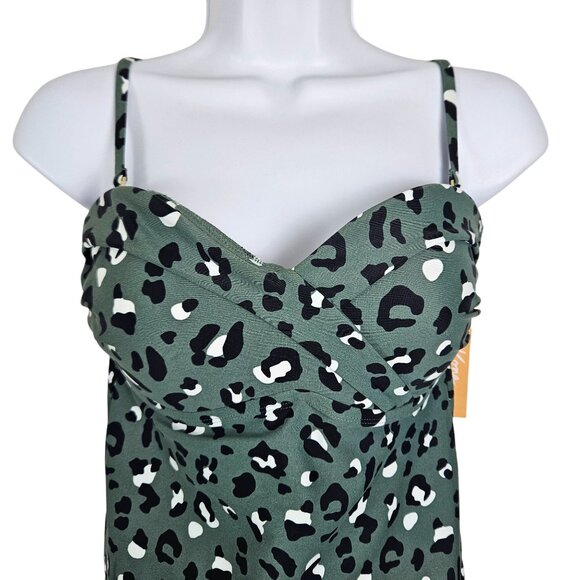 Kona Sol Womens Small Green Leopard Tankini Removable Straps Sweetheart Neckline - Picture 6 of 11